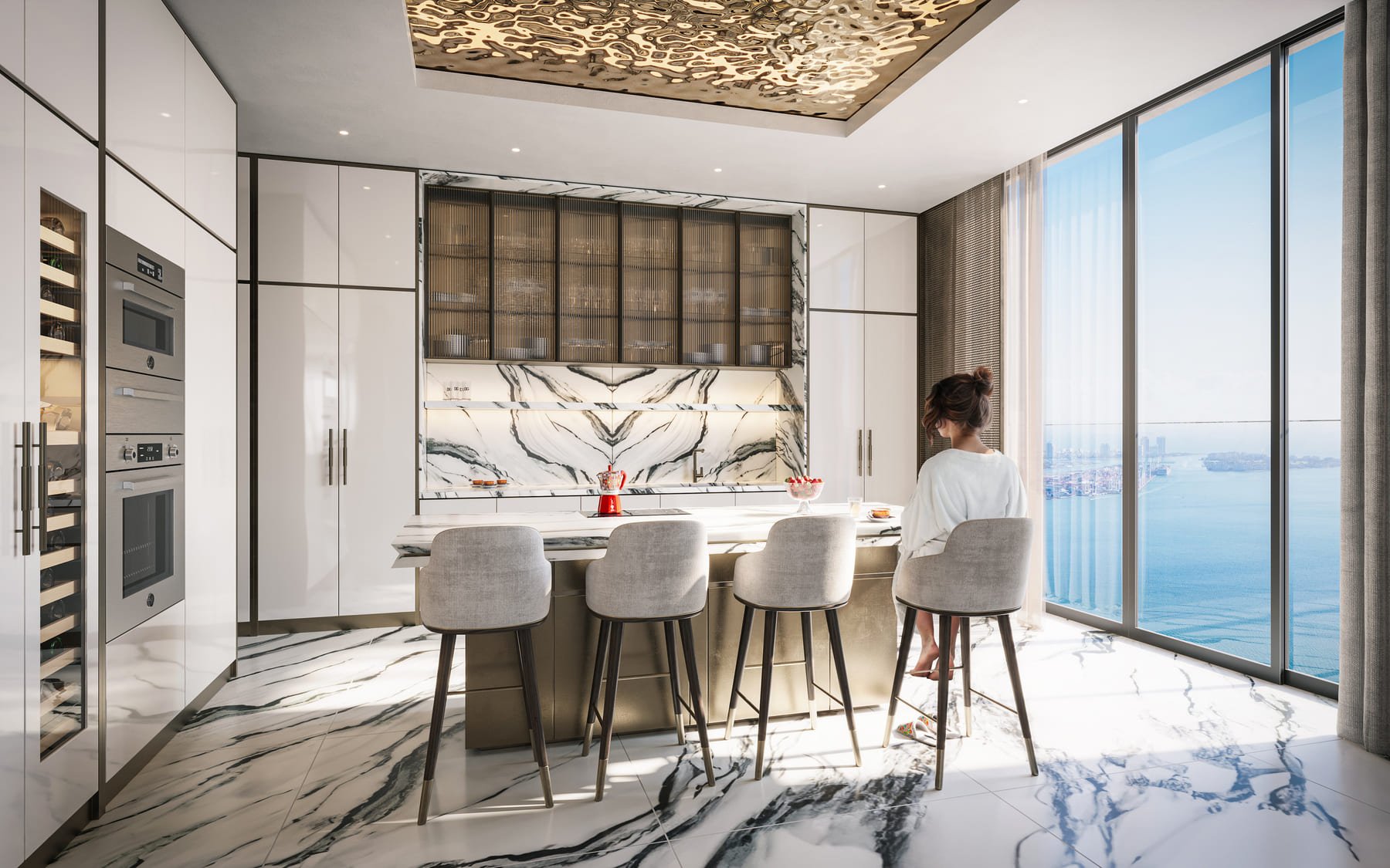 Designer kitchen with dining area at 888 Brickell by Dolce&Gabbana