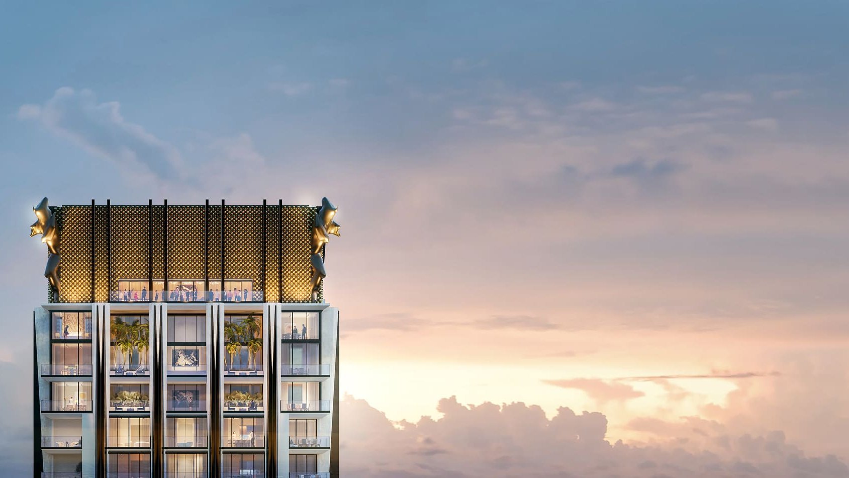 888 Brickell by Dolce & Gabbana tower crown at sunset