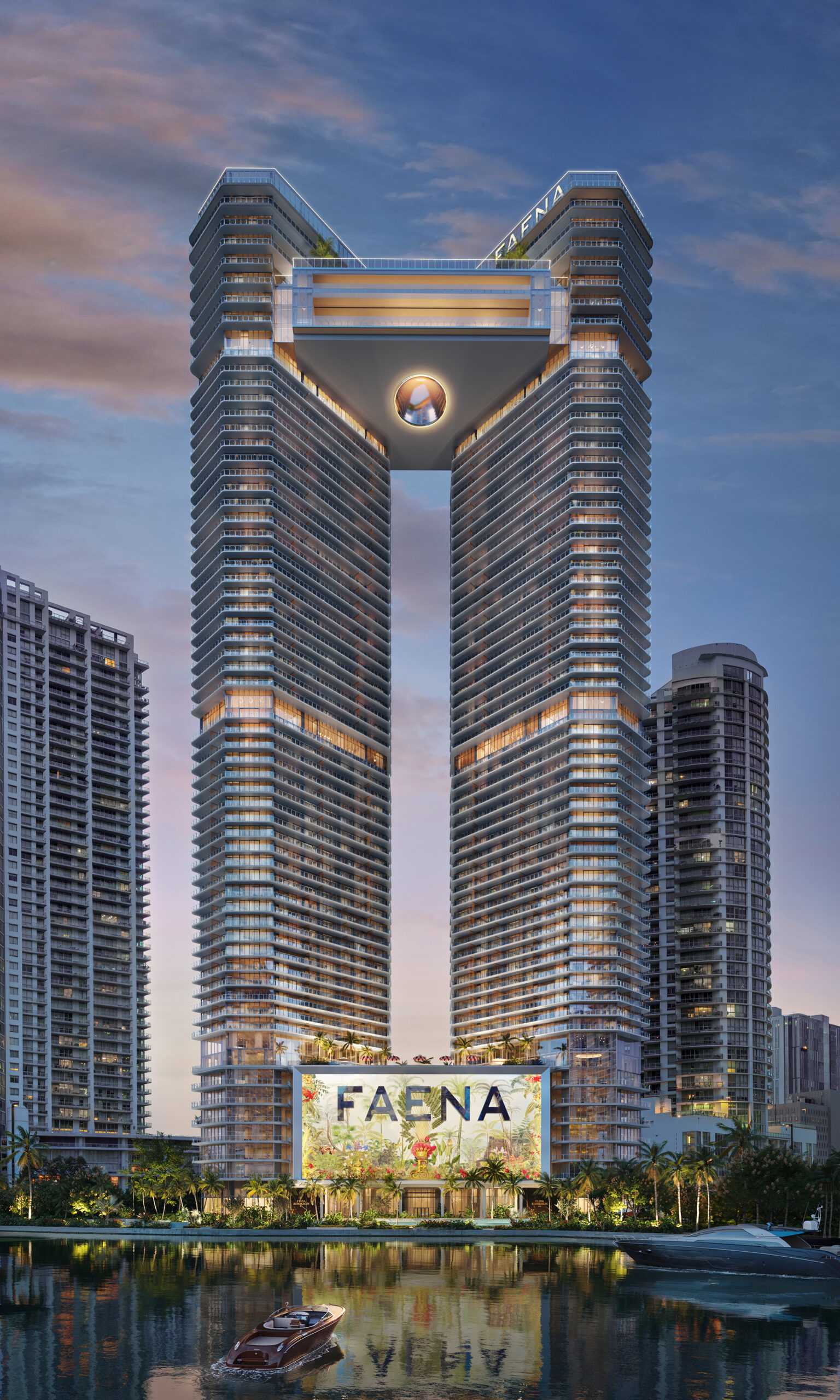 Exterior rendering of Faena Residences Miami luxury waterfront condominium towers.