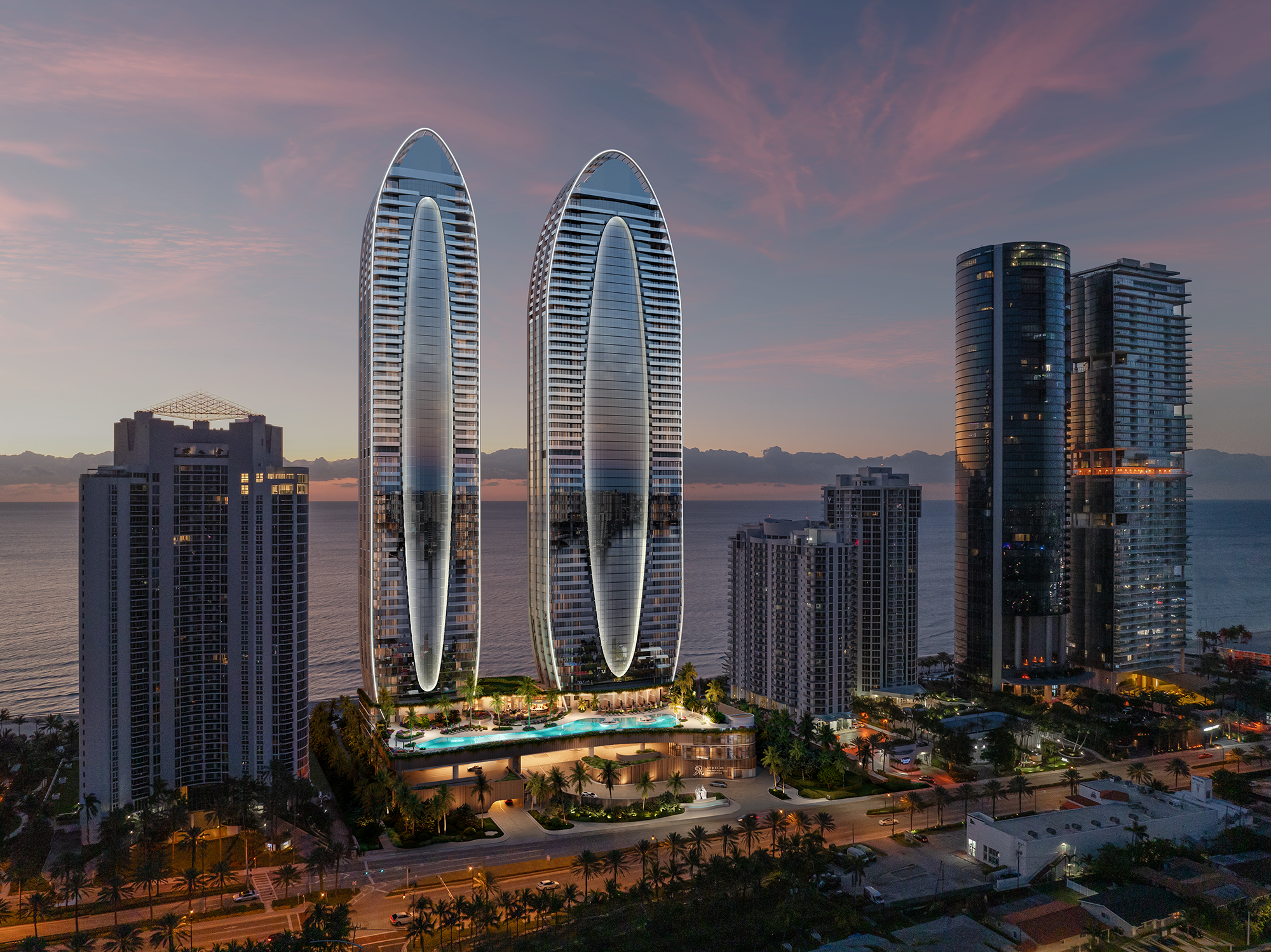 St. Regis Residences Sunny Isles oceanfront luxury condominium towers in Sunny Isles Beach, Florida