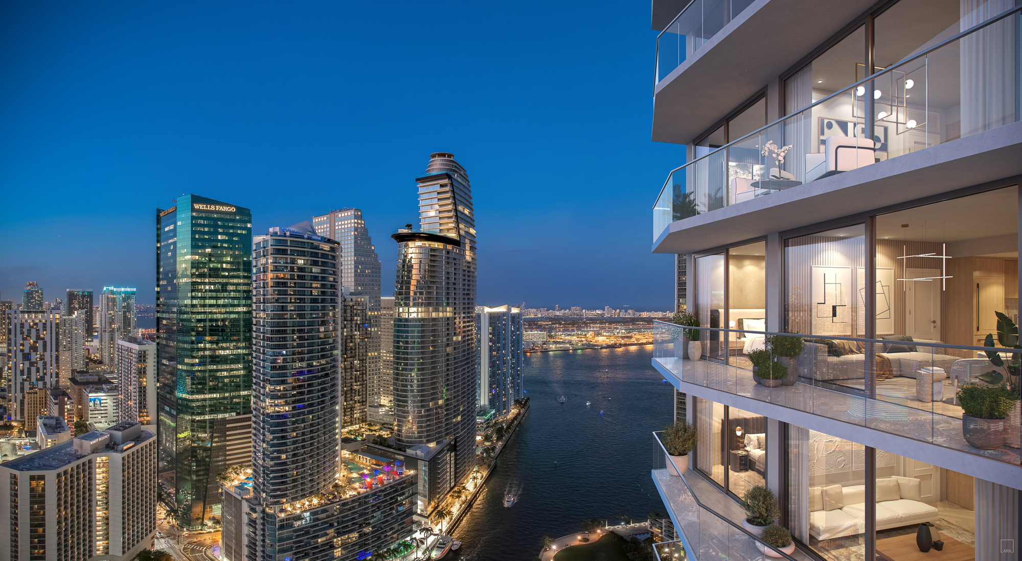 Viceroy Brickell Residences overlooking the Miami River and Brickell skyline