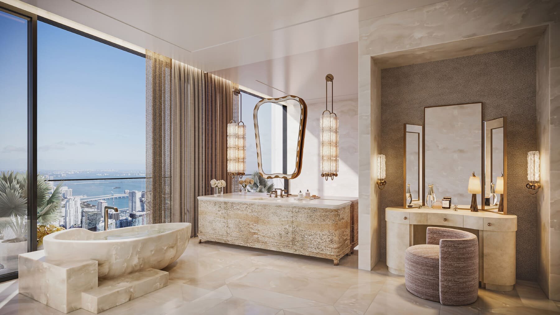 Luxury Brickell condominium interior with designer finishes and city views