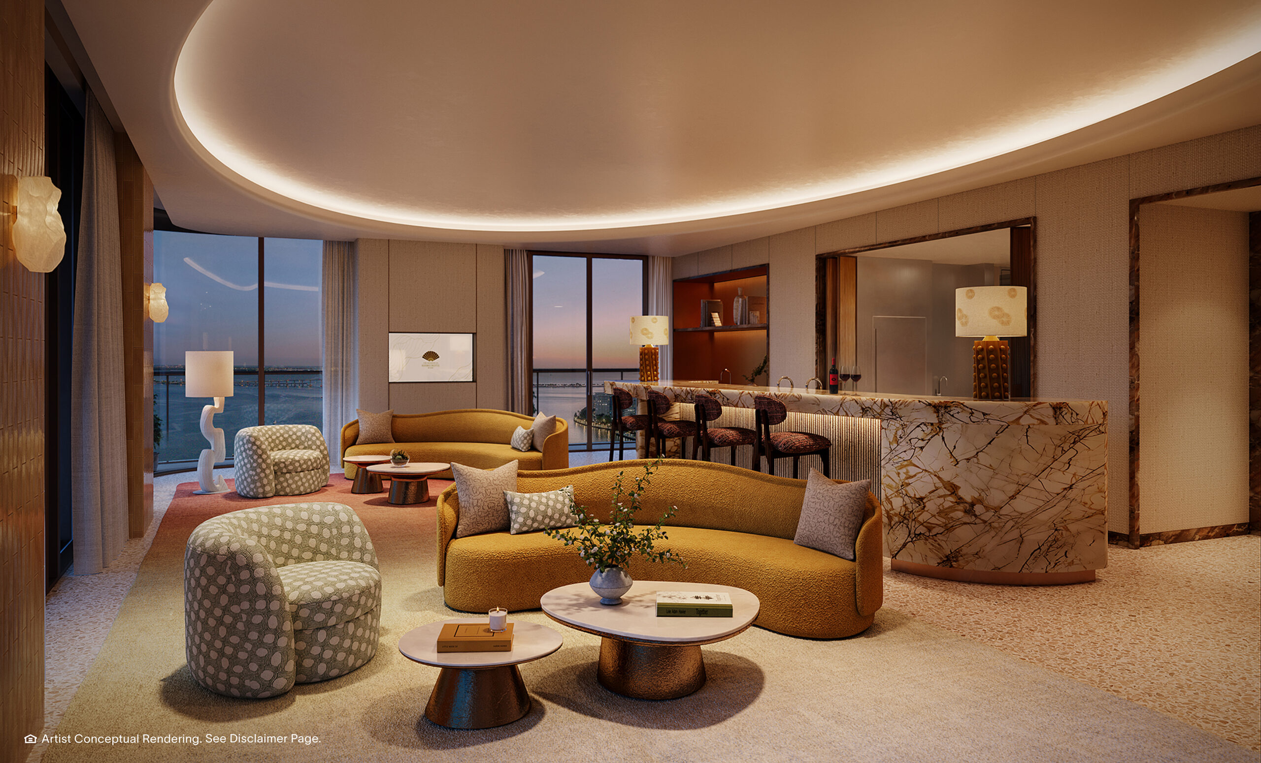Luxury Brickell condominium living room with premium finishes