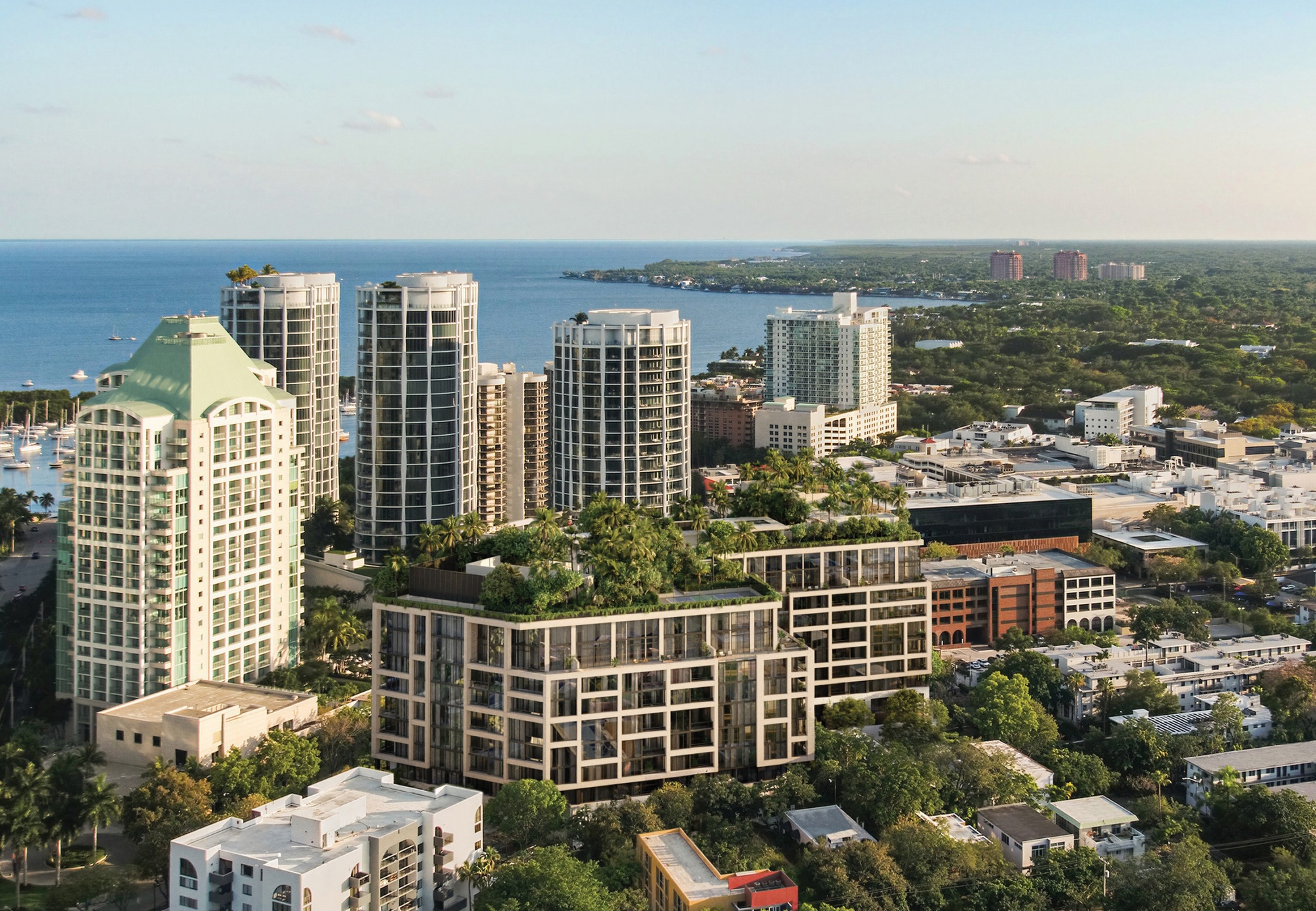 Aerial view of The WELL Coconut Grove and surrounding neighborhood