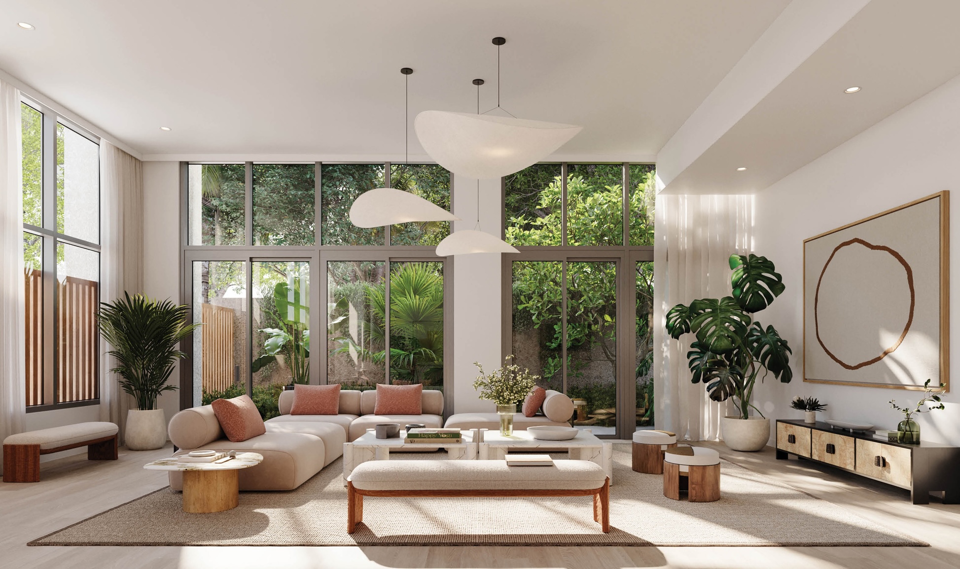 Double-height living room at The WELL Coconut Grove residence