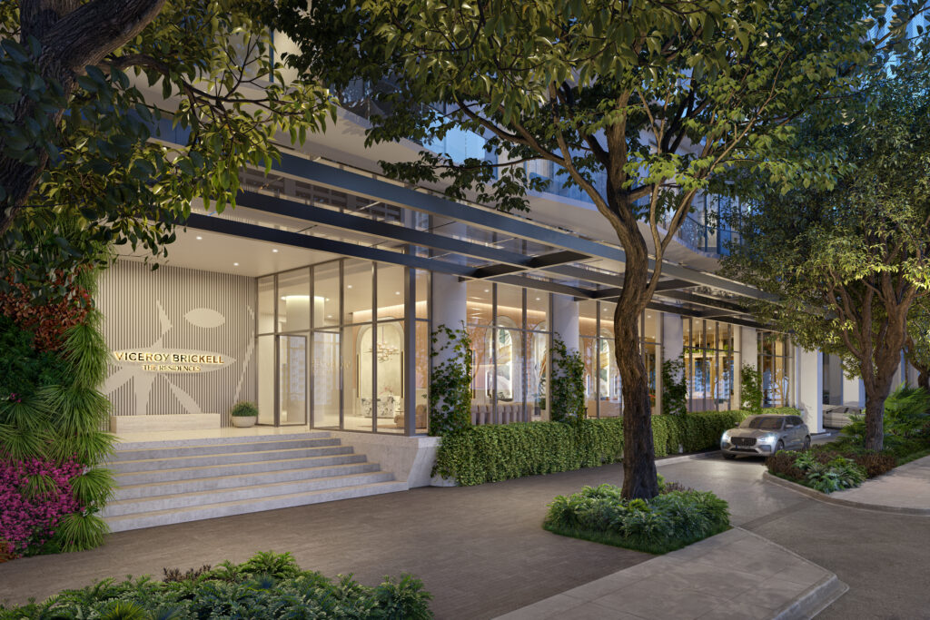 Entrance and valet arrival at Viceroy Brickell Residences in Miami's Brickell neighborhood