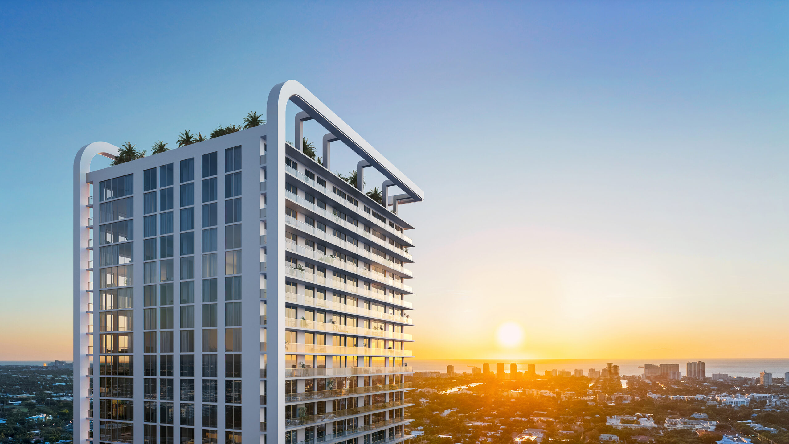 Angled exterior and crown of Viceroy Residences Fort Lauderdale