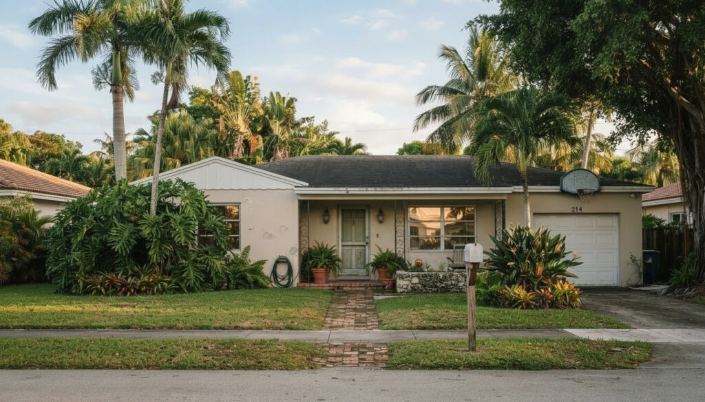 Established South Florida family home surrounded by mature tropical landscaping